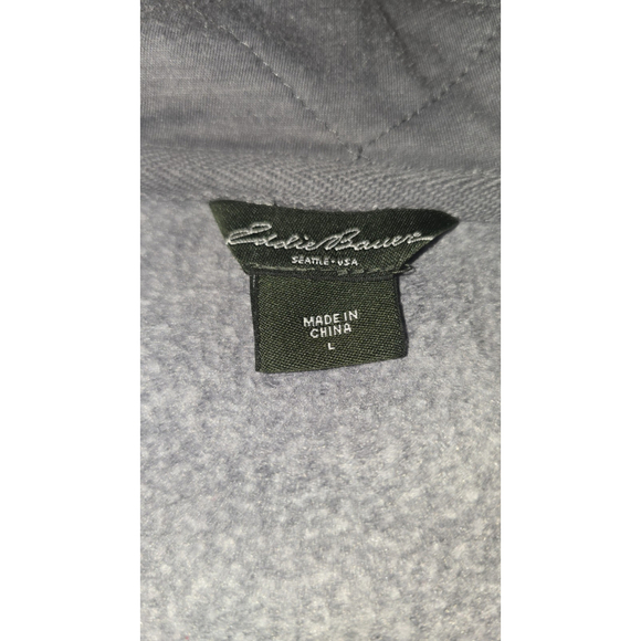 Eddie Bauer Women’s Fleece Jacket Gray Full Zip Quilted Button Collar Size Large - Picture 9 of 9